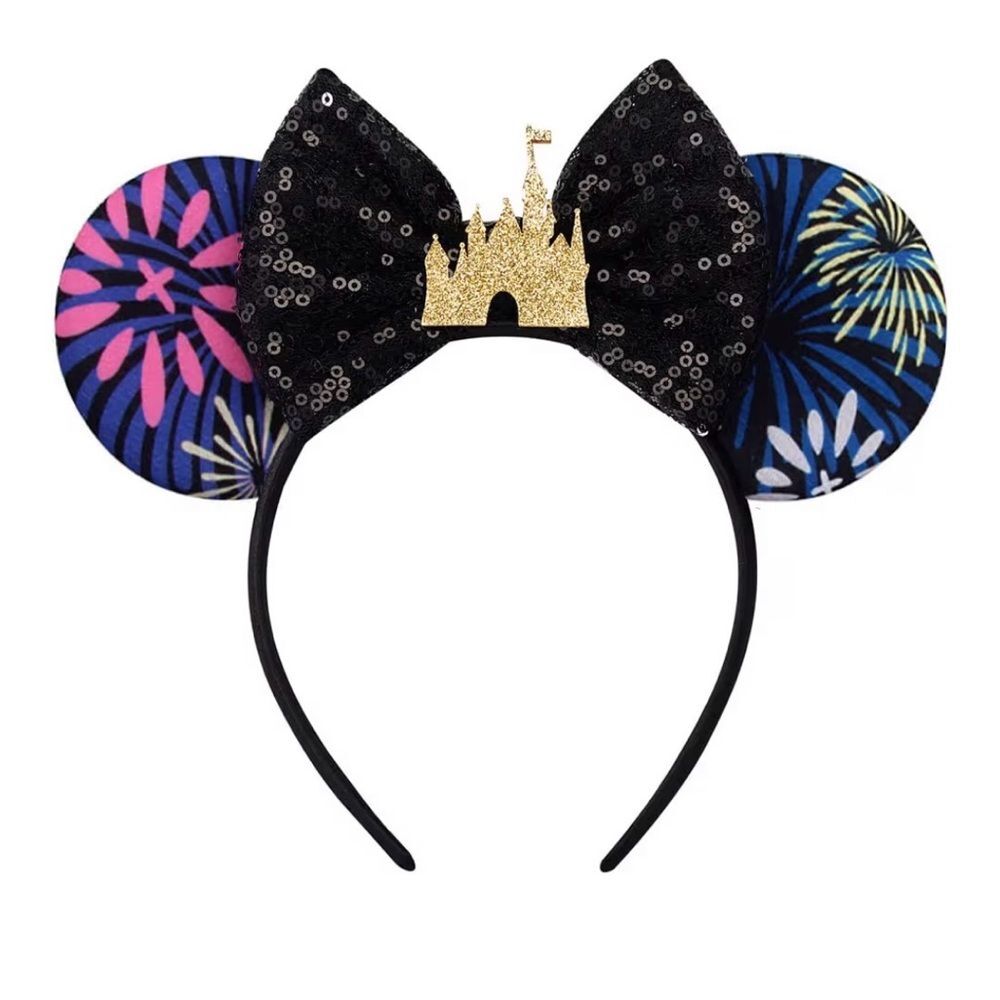 Disneyland Fireworks Cinderella Castle design Minnie Mouse ears headband